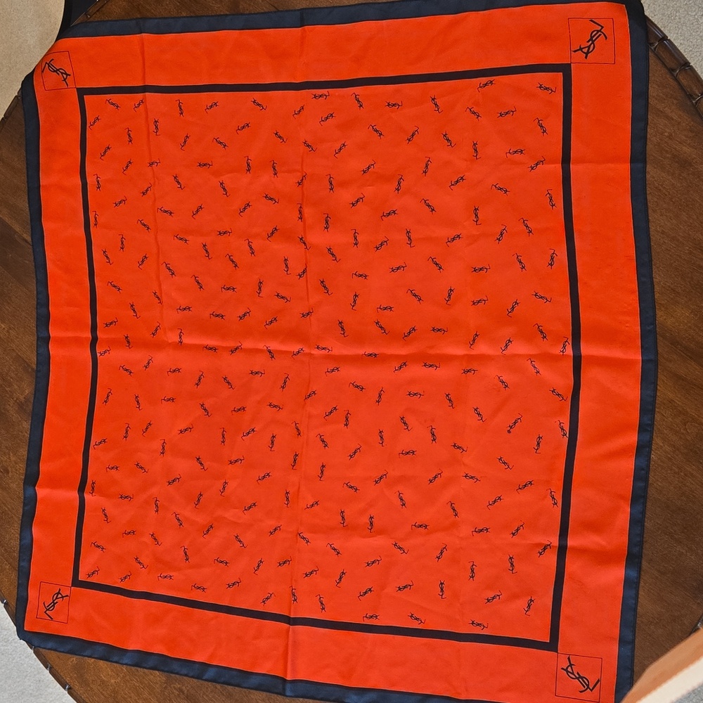 Vintage Yves Staint Laurent Red and Black Silk Scarf